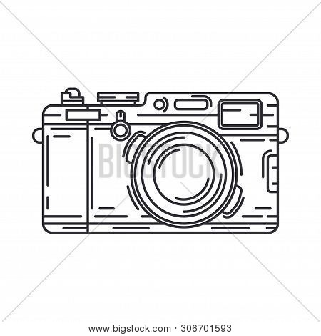 Line Vector Icon With Digital Slr Professional Camera. Photography Art. Megapixel Photocamera. Carto