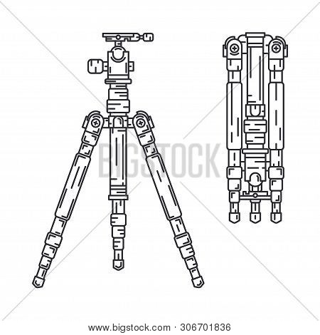 Line Vector Icon Set Digital Photographer Professional Equipment. Photography Art. Photographic Came