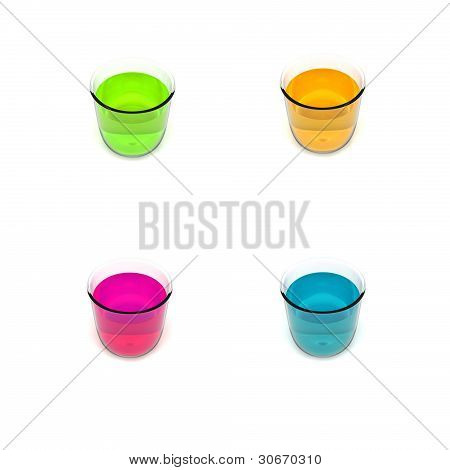 grÃ¼n blau orange und violett GlÃ¤ser mit GetrÃ¤nk.
