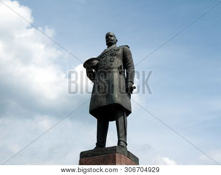 Saratov, Russia - June 16,2019: Photo Of The Monument To Peter Stolypin On The Sky Background. Stoly
