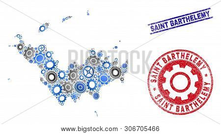 Industrial Vector Saint Barthelemy Map Collage And Stamps. Abstract Saint Barthelemy Map Is Organize