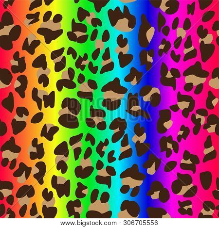Cheetah Skin Rainbow Seamless Surface Pattern, Rainbow Leopard  Skin Repeat Pattern For Textile Desi