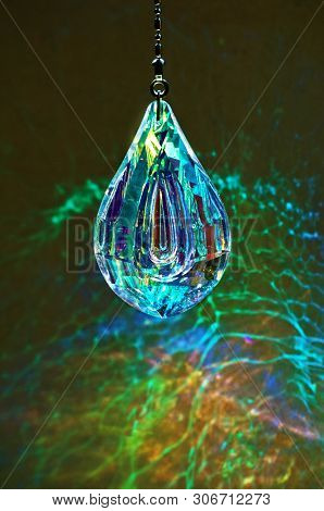 Crystal Glass Prism With Jewel Tones And Sparkle Light Patterns