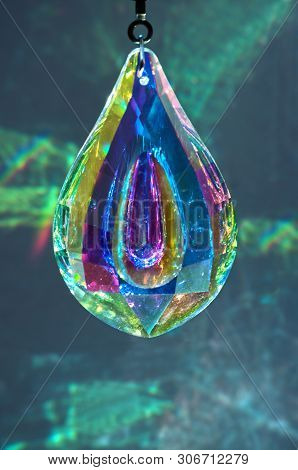 Crystal Glass Prism With Jewel Tones Closeup