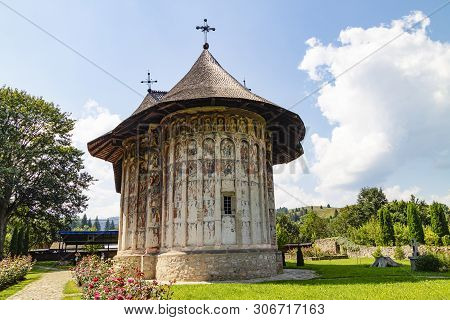 Bucovina, Romania - August 5th, 2018: The Humor Monastery, One Of The Famous Painted Monasteries Of 