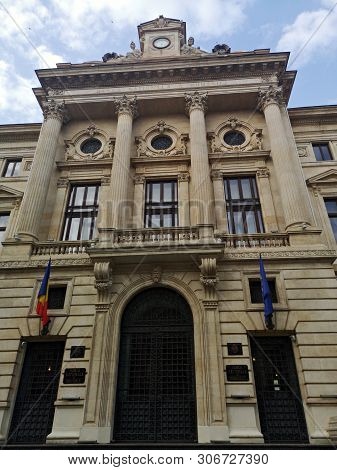 Bucharest, Romania - May 5, 2019 : The Old Palace Of The National Bank Of Romania Is A Beautiful Bui