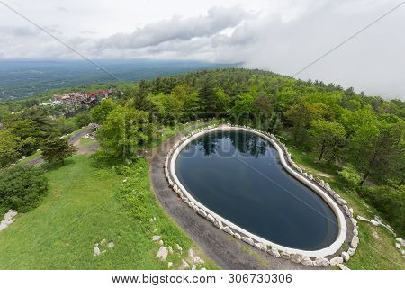 The Skytop Reservoir At Mohonk Mountain House In New Paltz, New York Minutes After The Fog Lifted.