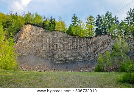 Beautiful Spring Mountain Landscape. Quarry N A Mountain Forest.