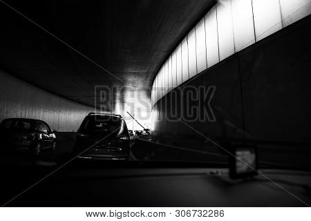 Driver Pov Point Of View Personal Perspective At The Traffic Jam Rush Hour Front Driving Cars Inside