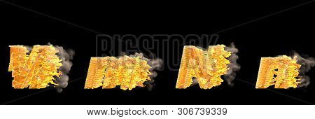 Fire And Smoke Capital (uppercase) And Lowercase Letters M And N Isolated On Black, Racing Speed Con