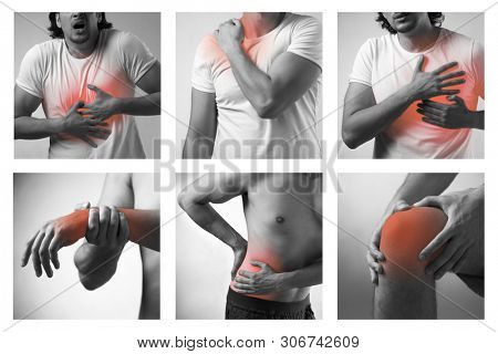 Collage of man suffering from acute pain