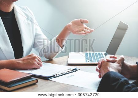Business People Meeting Planning Strategy Talking About Business Plan, Progress Report For Business