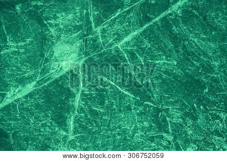 Vintage Green Background. Rough Painted Wall Of Emerald Color. Imperfect Plane Of Virid Colored. Une