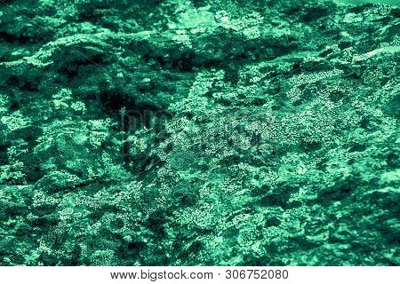 Vintage Green Background. Rough Painted Wall Of Emerald Color. Imperfect Plane Of Virid Colored. Une