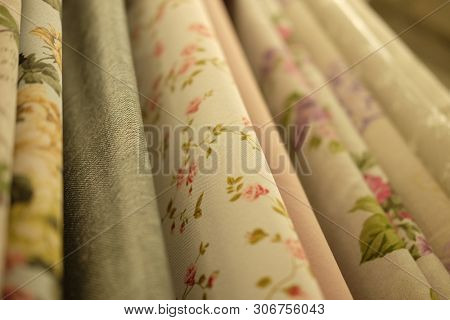 Sale - colorful fabrics in the store.