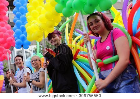 Sofia, Bulgaria - 9 June 2018: People Participate In The Annual Lgbt Sofia Pride Parade For Equality