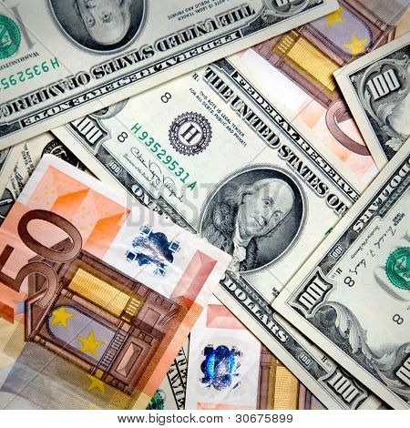 ユーロとドル - 国際紙のお金をクローズ アップ