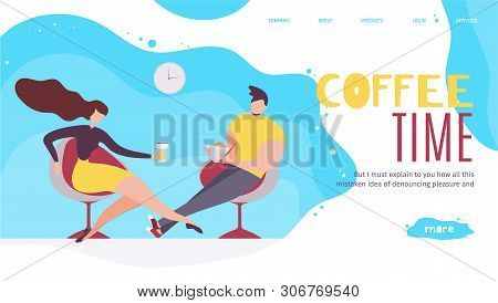 Coffee Time In Office Landing Page. Workflow And Time Management. Workplace Culture And Business Pro