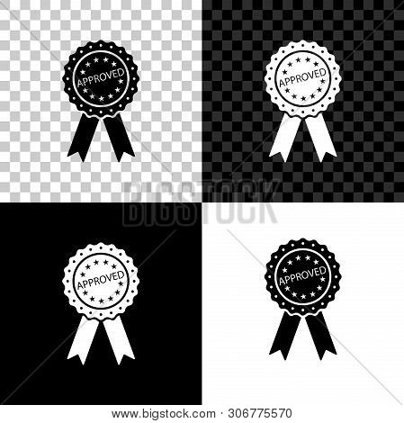 Approved Or Certified Medal Badge With Ribbons Icon Isolated On Black, White And Transparent Backgro