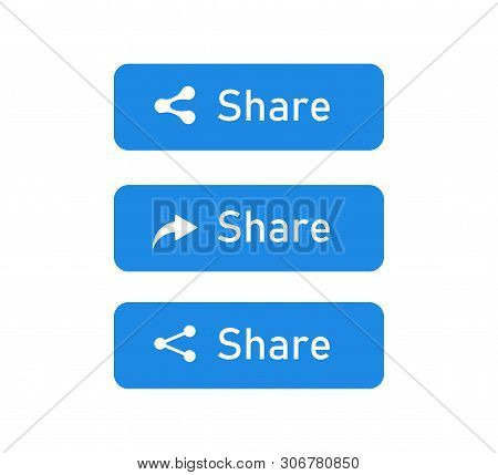 Blue Share Button Isolated On White Background. Internet Technology Symbos.