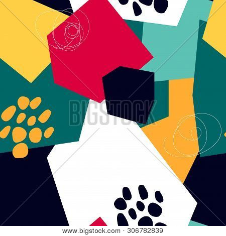Abstract Seamless Pattern With Graphyc Elements, Modern Abstract Shapes.   Avant-garde Collage Style