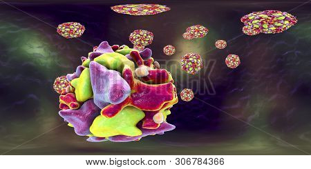 Polioviruses, 360 Degree Vr Spherical Panorama View. An Rna Virus From Picornaviridae Family That Ca