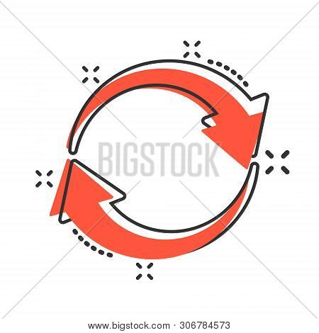 Arrow Rotation Icon In Comic Style. Sync Action Vector Cartoon Illustration On White Isolated Backgr