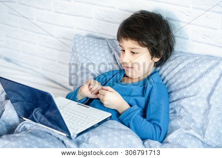 Concept Of Little Businessman, Webmaster, Programmer, Developer, Website Designer. Little Child And