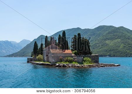 Natural Islet With Saint George Benedictine Monastery. Kotor Bay. Montenegro