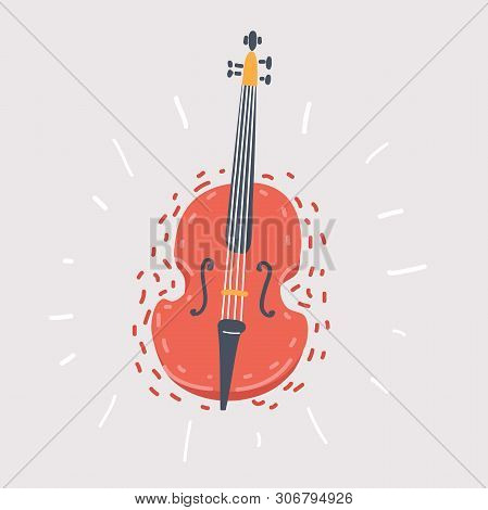 Color Vector Illustration Of A Double Bass On White Background.
