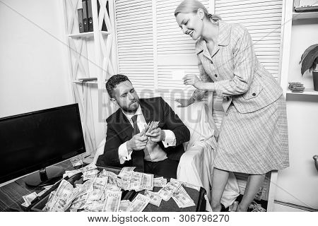 Create Bank Account. Credit Loan And Cash Concept. Businessman With Cash Bank Client. Office Manager