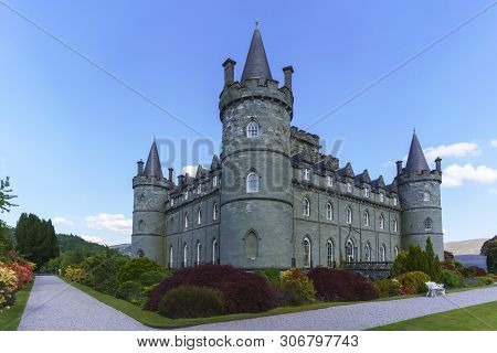 Inveraray , Scotland - May 16 , 2019 : Inveraray Castle Is A Country House Near Inveraray In The Cou