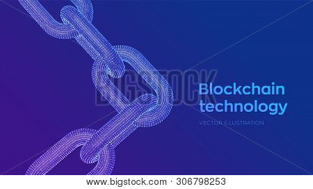 Block Chain. Crypto Currency. Hyperlink Chain. Blockchain Concept. 3d Wireframe Chain With Digital C
