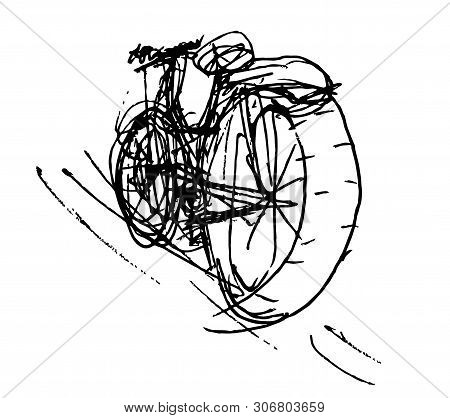 Hand Drawn Bike In Lack Color. Vector Illustration Isolated On White.