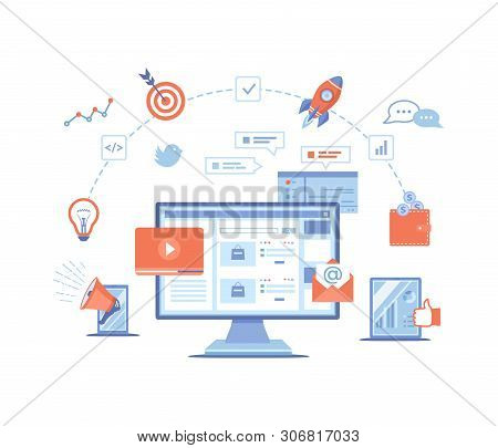Digital Marketing Concept. Landing Page Template. Business Analysis, Targeting, Management. Social N