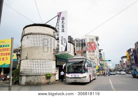 Nantou, Taiwan - May 24th, 2019: bus place at Kuo-Kuang Motor Transport Station at Puli town, Nantou, Taiwan
