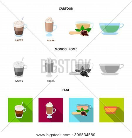 Vector Design Of Cup And Coffe Symbol. Set Of Cup And Top Stock Symbol For Web.
