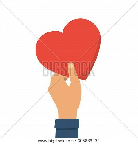 Charity Concept. Hand Holding Heart Isolated On White Background.volunteer Banner. Human Helping. He