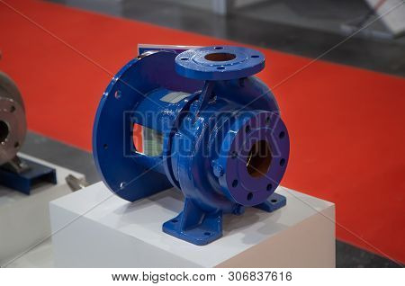 Close-up Of Industrial Centrifugal Blue Pump For Pumping