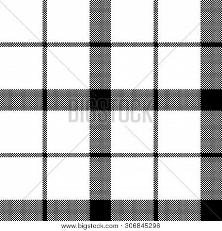 Monochrome Balck White Check Pixel Seamless Pattern. Vector Illustration.