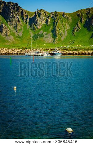 Fishing Port, Bleik Village In Summer Time. Andoya Island, Vesteralen Archipelago.