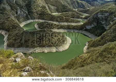 Clear And Cleen River Uvac In Serbia With Meanders, Habitat Of Protected Bird Species  Griffon Vultu