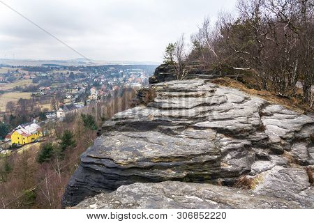 Church Under Tisa Rocks Or Tisa Walls In Western Bohemian Switzerland, Part Of The Elbe Sandstone Ro
