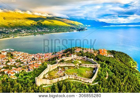 Aerial View Of Samuels Fortress At Ohrid In North Macedonia