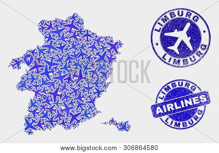 Aviation Vector Limburg Province Map Composition And Scratched Stamps. Abstract Limburg Province Map