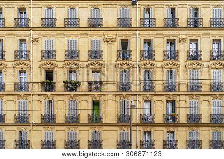 Traditional French Haussmann Architecture And Residential Building In Marseille, France.