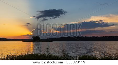 Sunset On The Biale Lake In Augustow In Poland