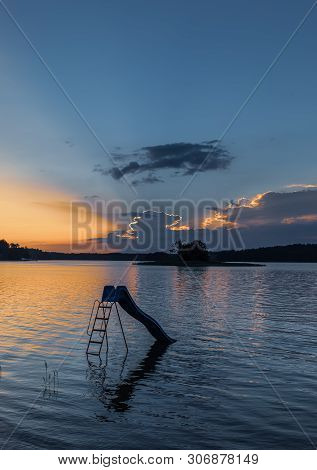 Sunset On The Biale Lake In Augustow In Poland