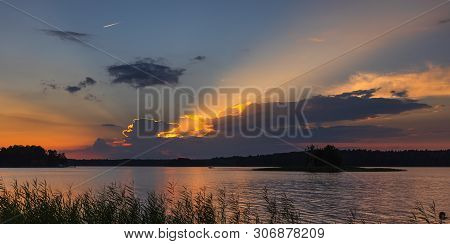 Sunset On The Biale Lake In Augustow In Poland