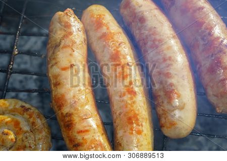 Fried Twisted Sausages Kupaty Grilled Cooking On The Grill
